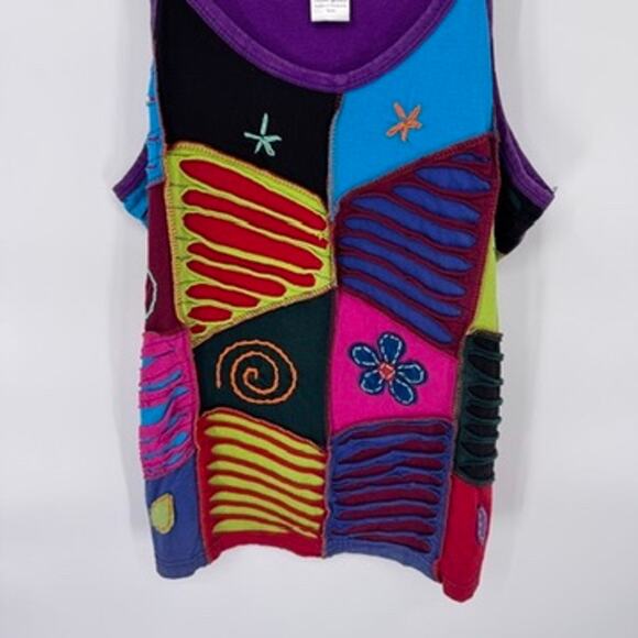Vintage Y2K‎ Ocean Queen Patchwork Hippie Festival Top Womens XL Cotton Purple - Picture 3 of 8